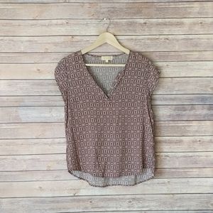 Lucy & Laurel Red Aztec Print Short Sleeve Blouse